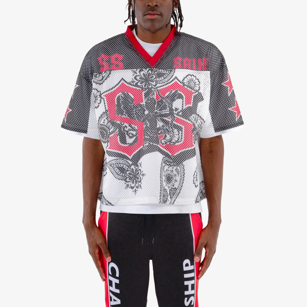 CR SS Saint Crop Shirt - Blk/Wht/Red