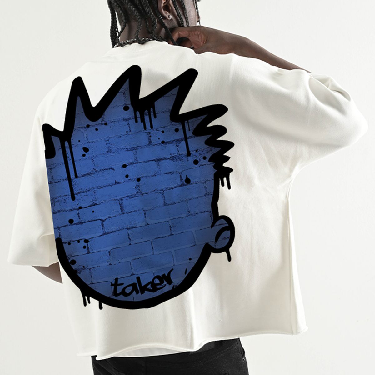 Oversize Blue Big Face Crop Shirt