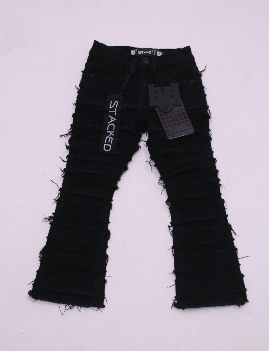 Kids Black Furry Stacked Jeans