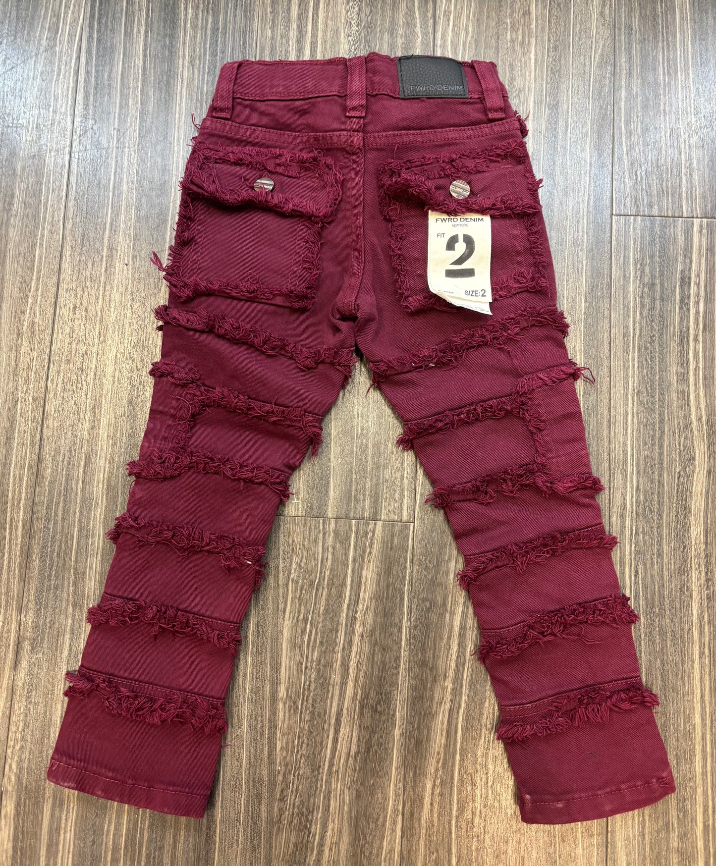 Kids Burgundy Cargo Stacked Jeans
