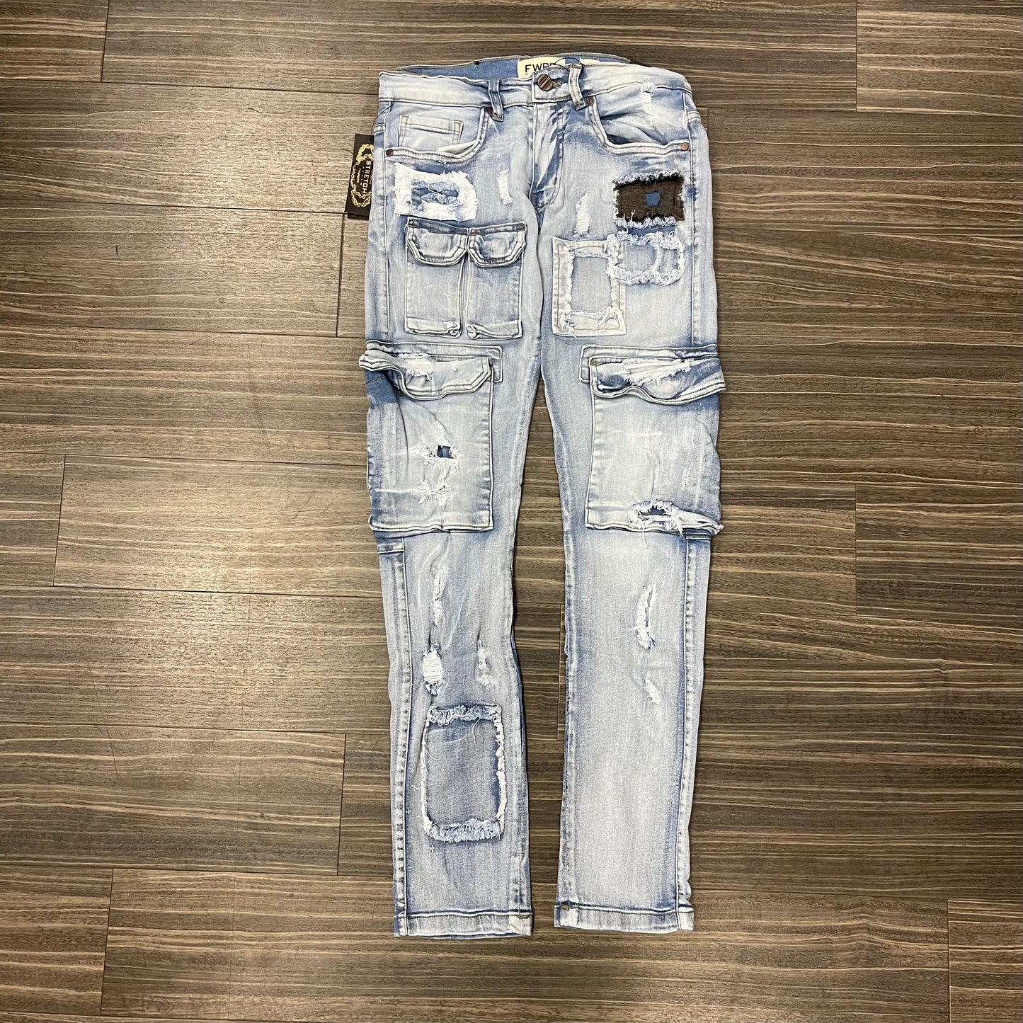 Washout Repaired Denim/Ice Blue