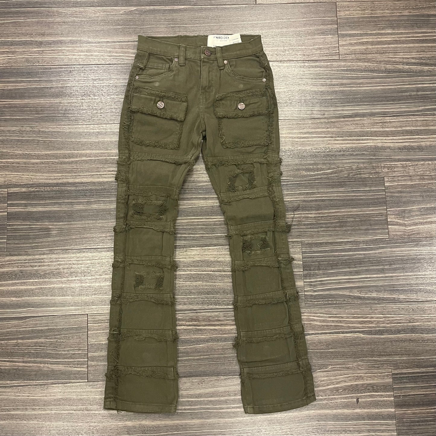 Kids Olive Green Fit Stacked Jeans