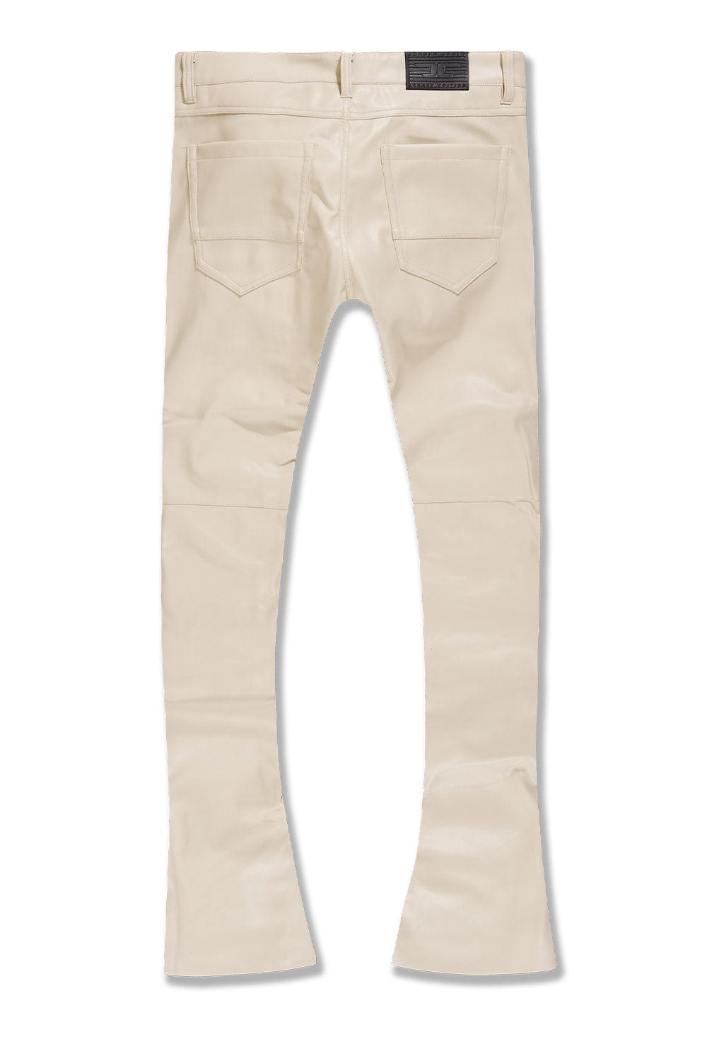 Cargo Vegan PU Leather Stacked Jeans - Cream