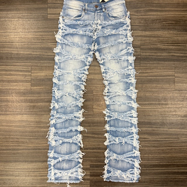 Slashed & Frayed Stacked Jeans