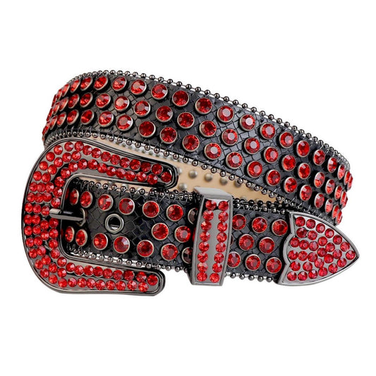 Luxury Stone Studded Belt Black/Red