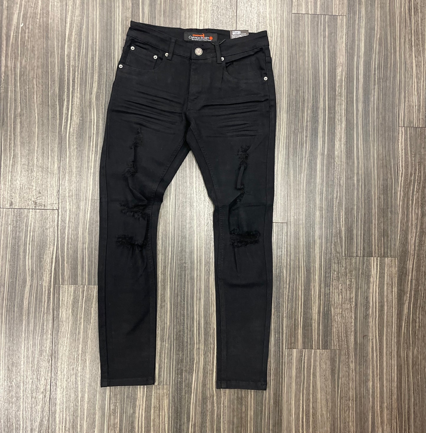 Twill Pants with Rips/Black