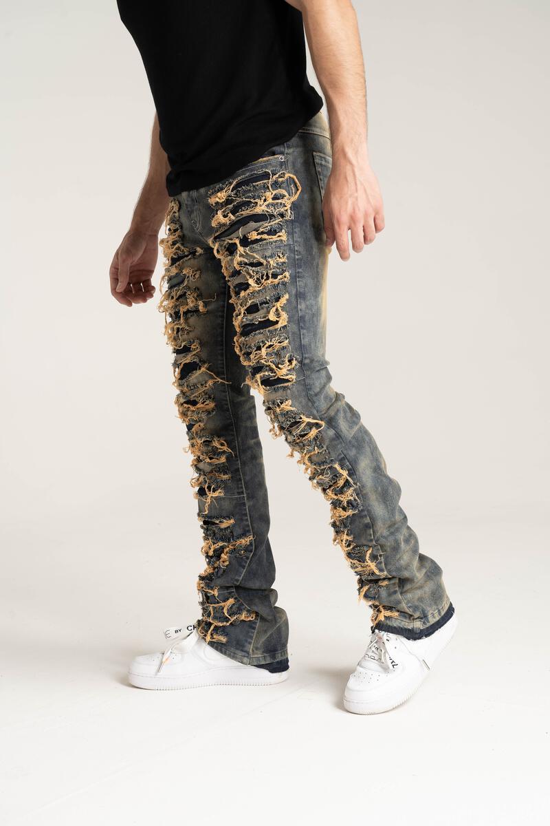 Stacked jeans W Multi Rip/Taupe