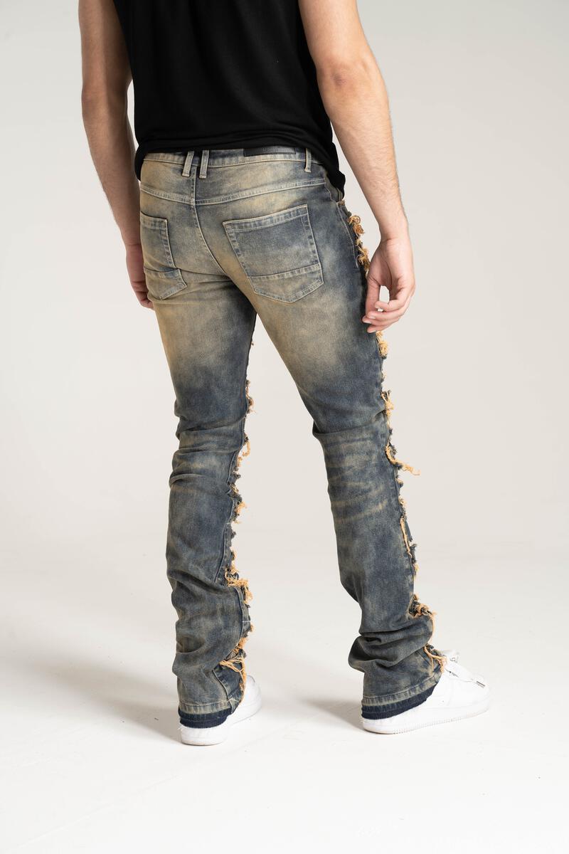Stacked jeans W Multi Rip/Taupe