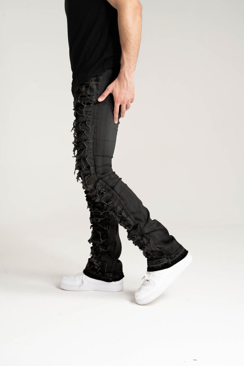 Black Sliced Stacked Jeans