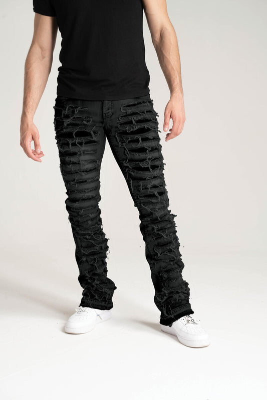 Black Sliced Stacked Jeans