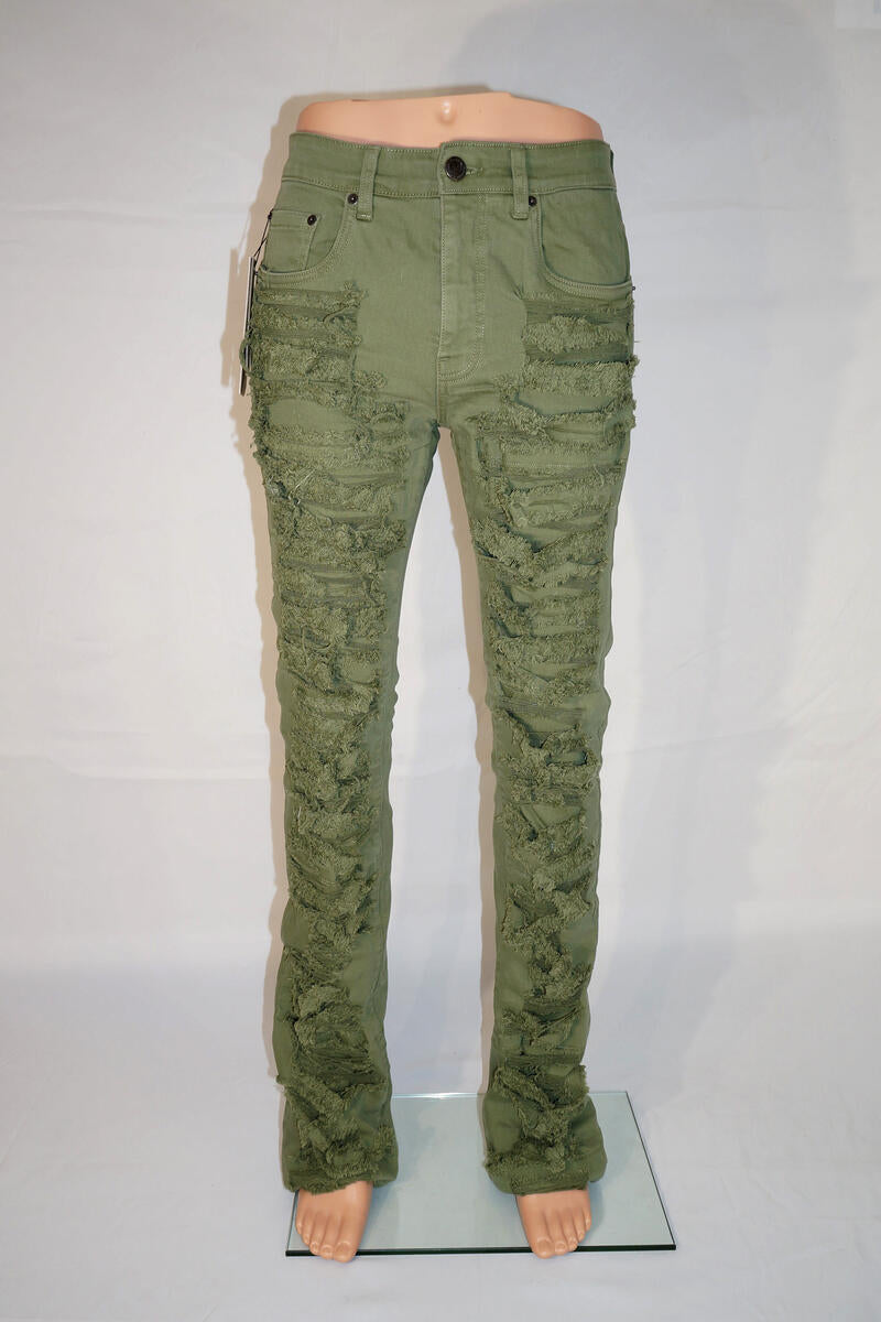 Olive Green Stacked Jeans