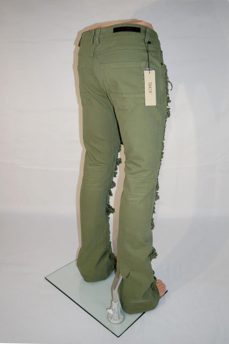 Olive Green Stacked Jeans