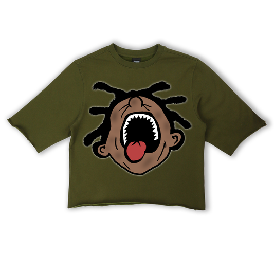 Cry Baby Cropped Fleece Shirt - Olive