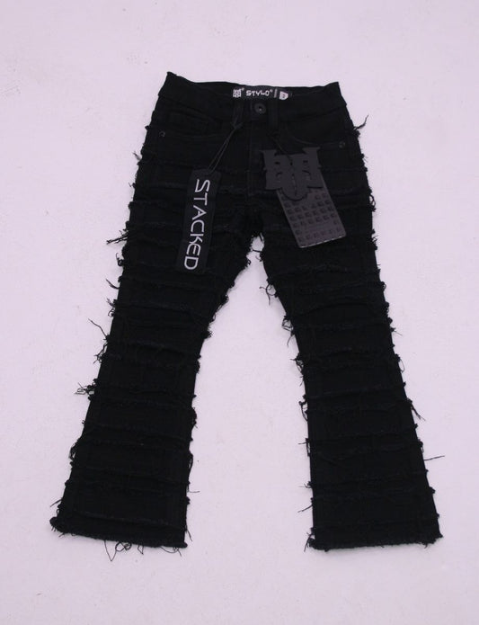 Kids Black Furry Stacked Jeans