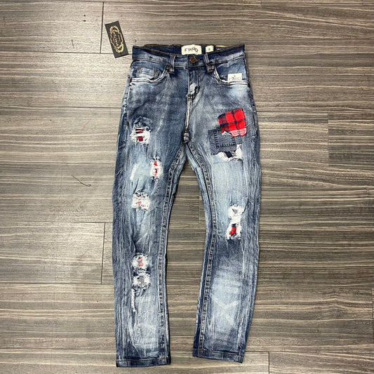 Kids Rugged Plaid Denim/red