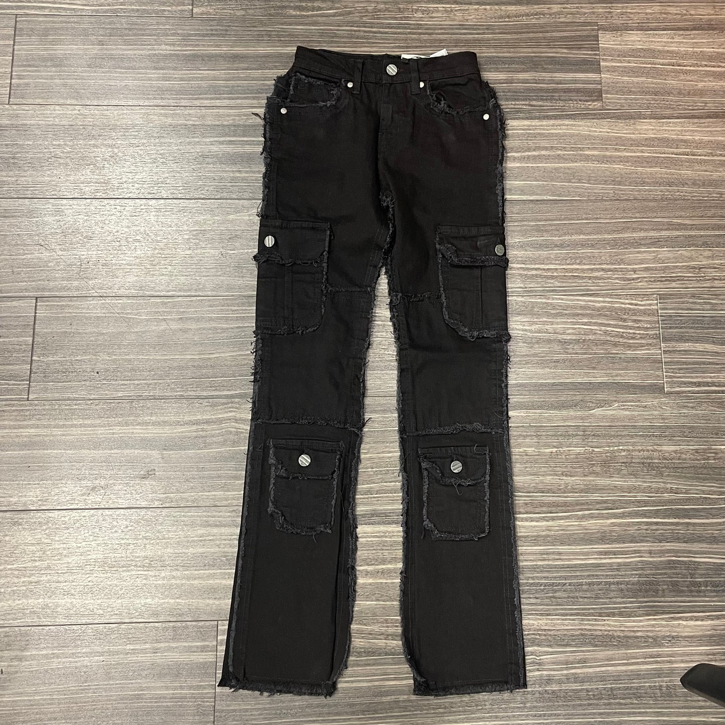 Kids Stacked Cargo Pockets Jeans Blk