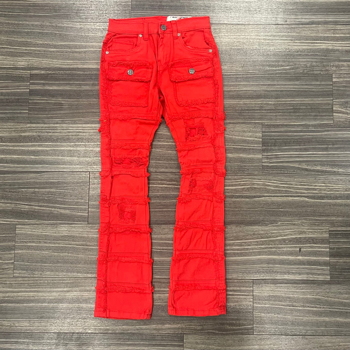 Kids Red Fit Stacked Jeans
