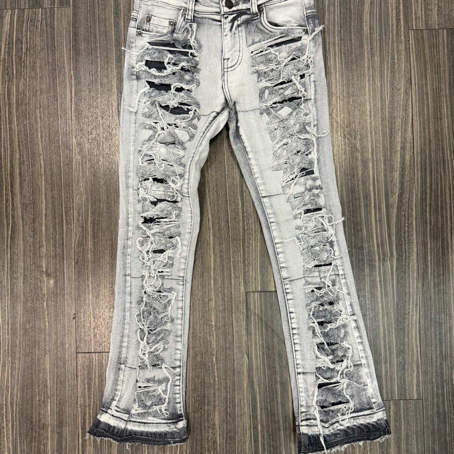 Kids Gray on Gray Stacked Jeans