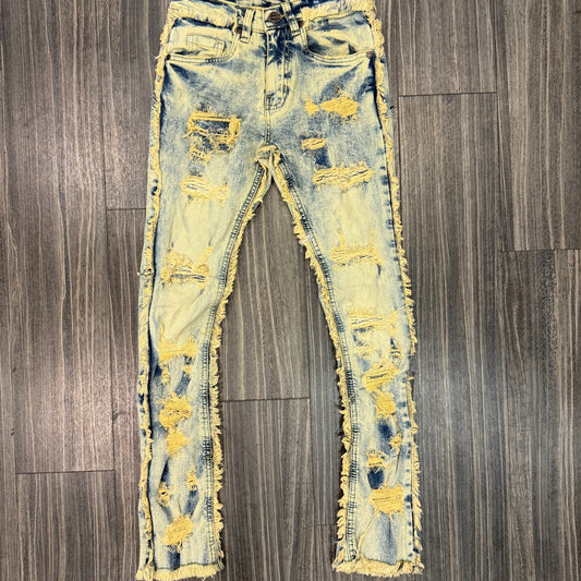 Kids Frayed Trim Stacked Jeans