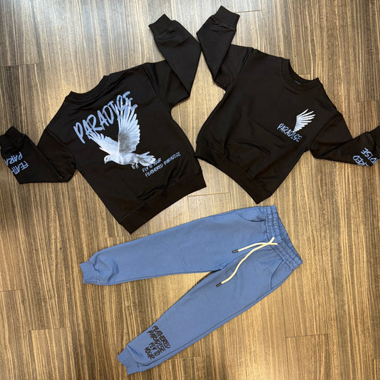 Kids Paradise Feathers Sweatshirt - Blk/Blue