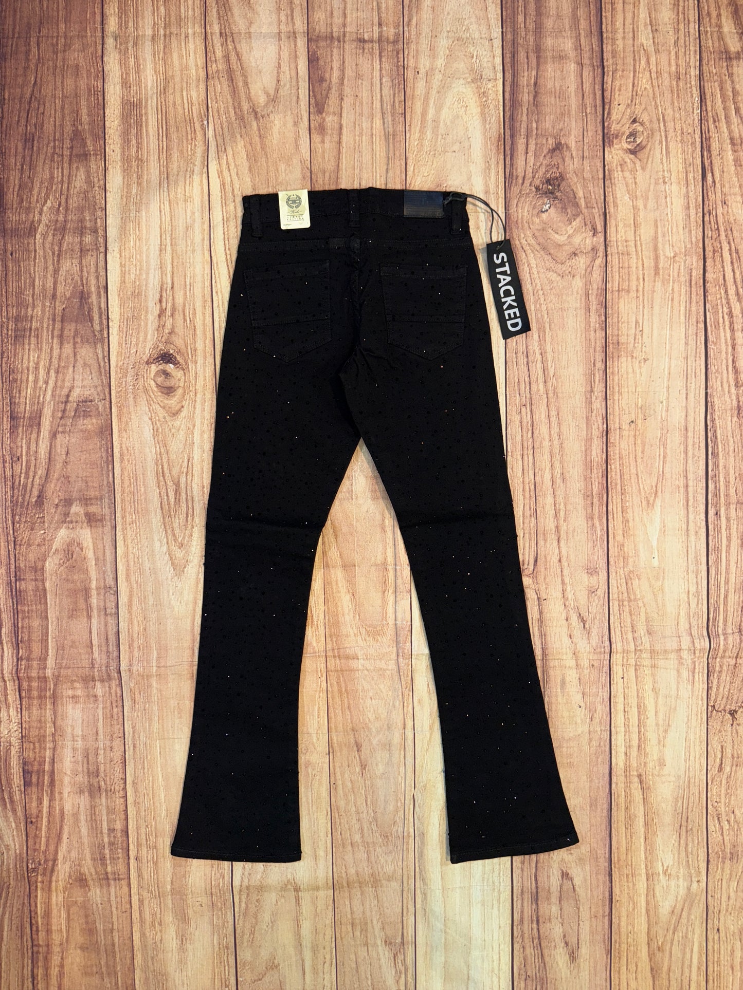 Blk Full Rhinestone Stacked Jeans