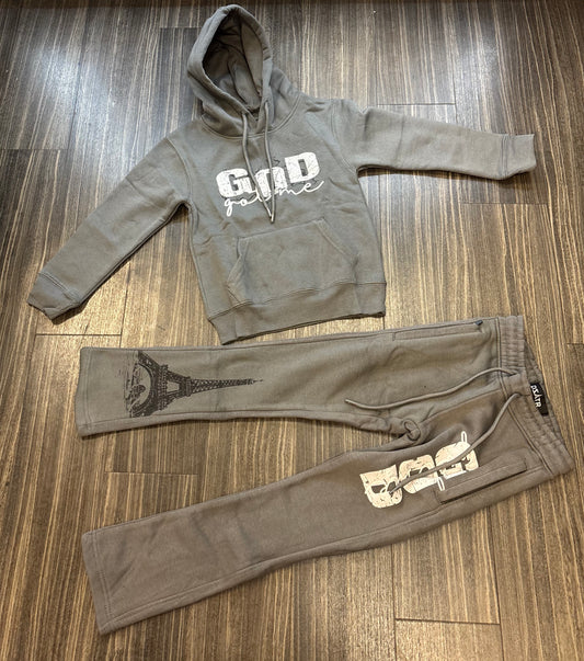 Kids God Got Me Stacked Jogger Set