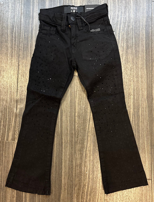 Kids Rhinestones Stacked Jeans - Black