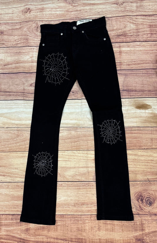 Kids Crystal Spider Web Stacked Jeans