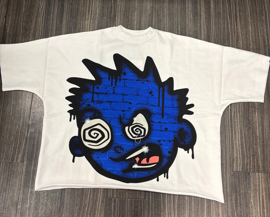 Oversize Blue Big Face Crop Shirt