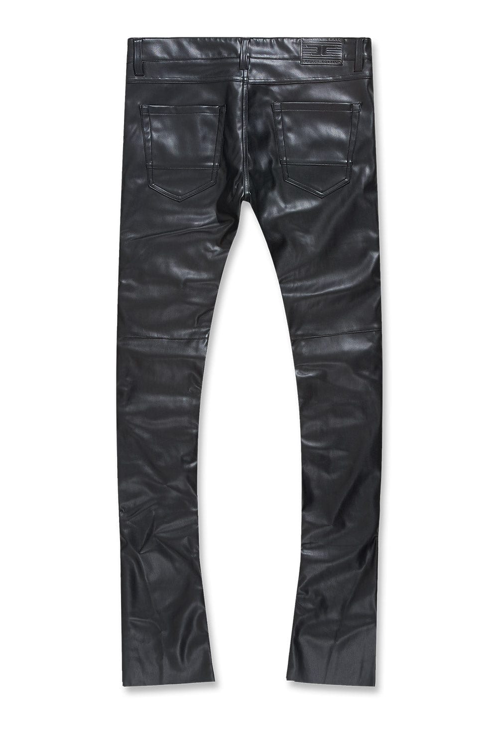 Cargo Vegan PU Leather Stacked Jeans - Black