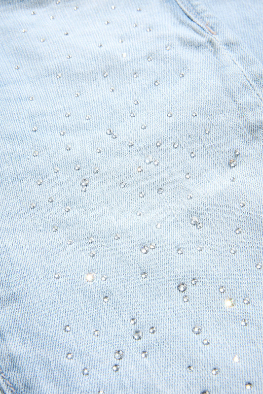Kids Rhinestones Stacked Jeans - Ice Blue