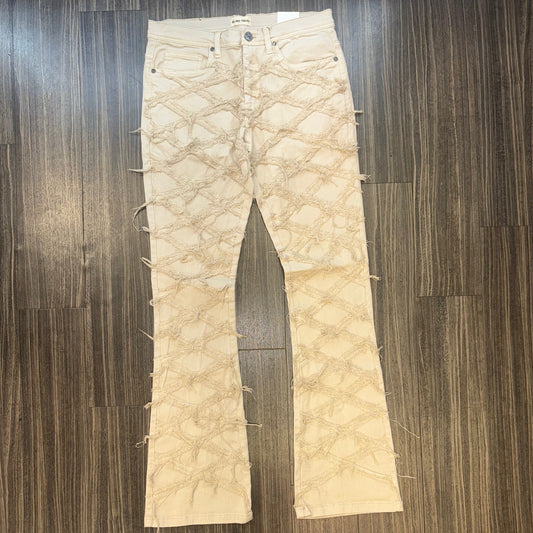 Tan Frayed Stacked Jeans