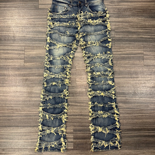 Slashed & Frayed Stacked Jeans