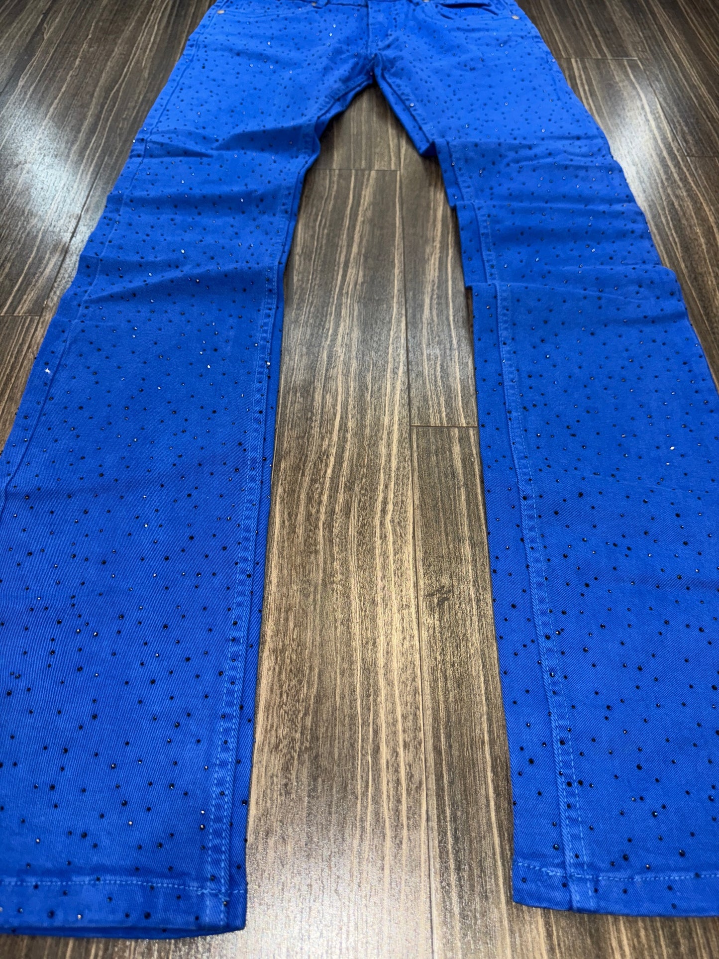 Men Blue Rhinestone Stacked Jeans