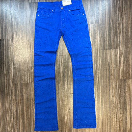 Men Blue Rhinestone Stacked Jeans