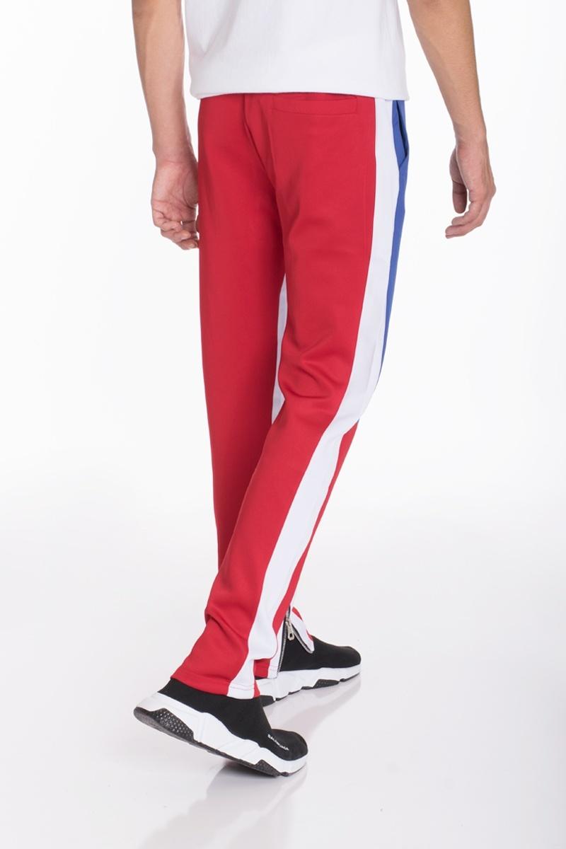 Royal Blue/Red with White Stripe Color Block Track Pants