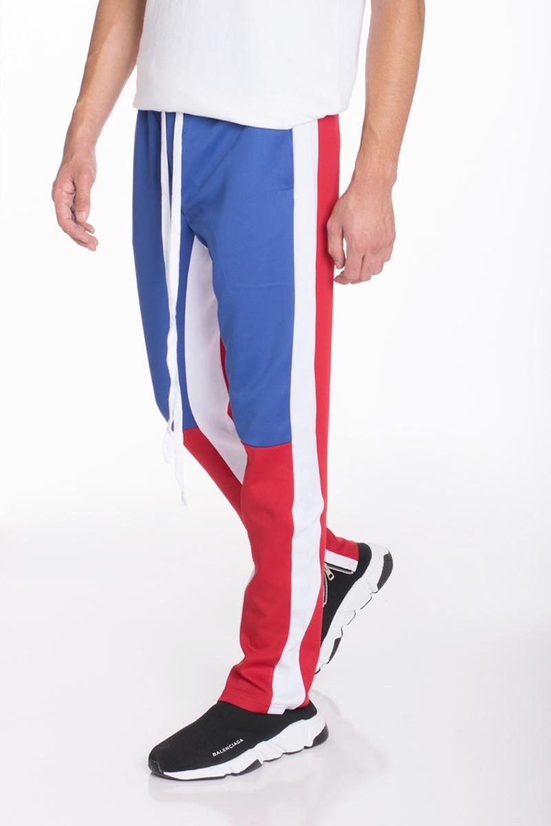 Royal Blue/Red with White Stripe Color Block Track Pants