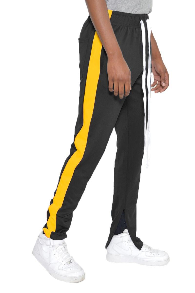 Black with Yellow Stripe Track Pants