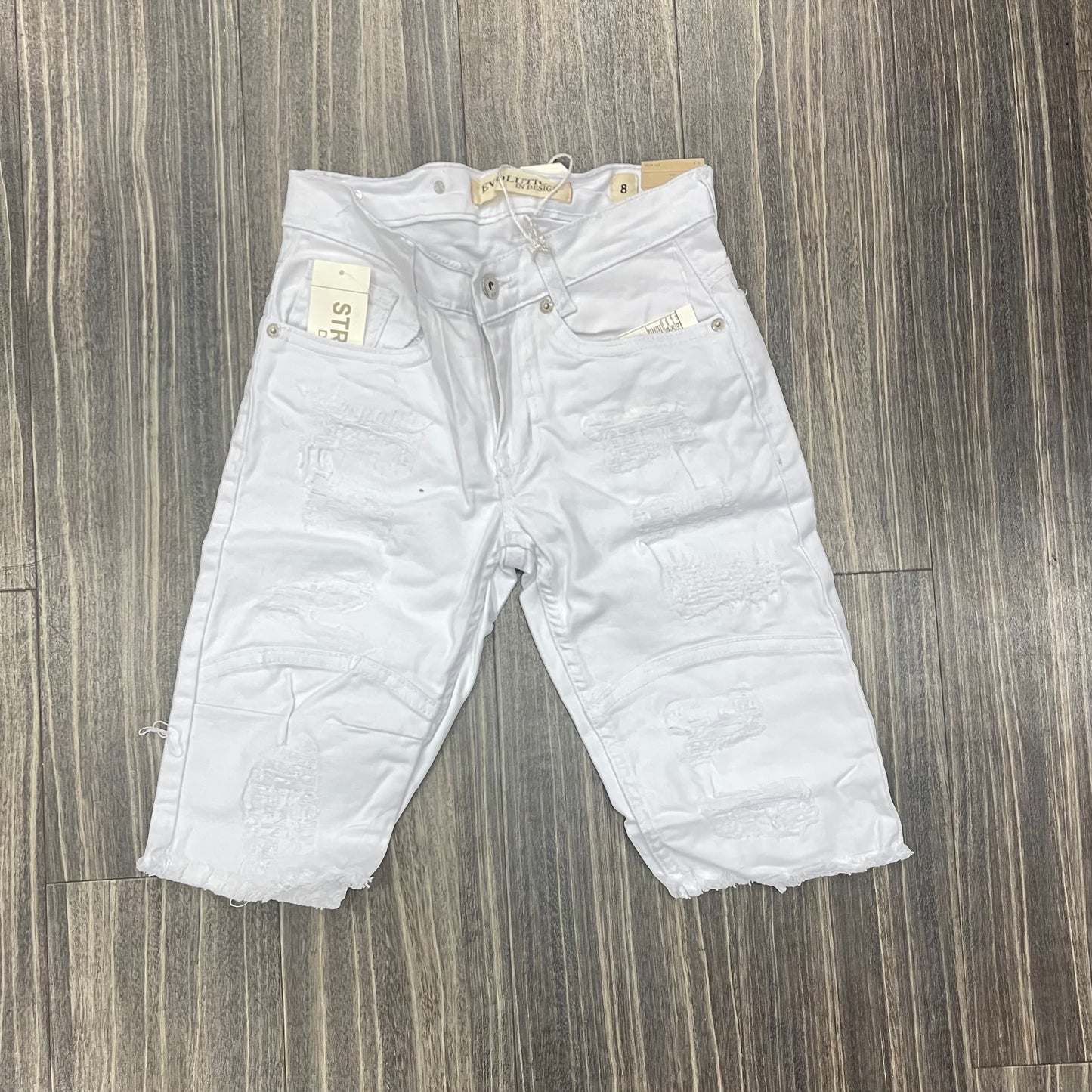 Kid's Ripped Down Twill White Shorts