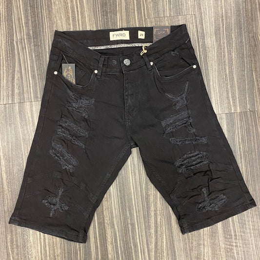 Jet Black Ripped Shorts