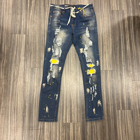 Stringed Blue Jeans with Yellow